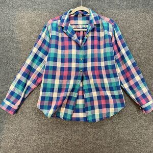 Vintage Woolrich Blouse Womens M Blue Plaid Button Up Peasant Cottagcore Boho